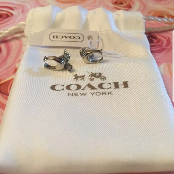 New Coach Sterling Silver Signature C Post Earrings - Picture 2 of 5